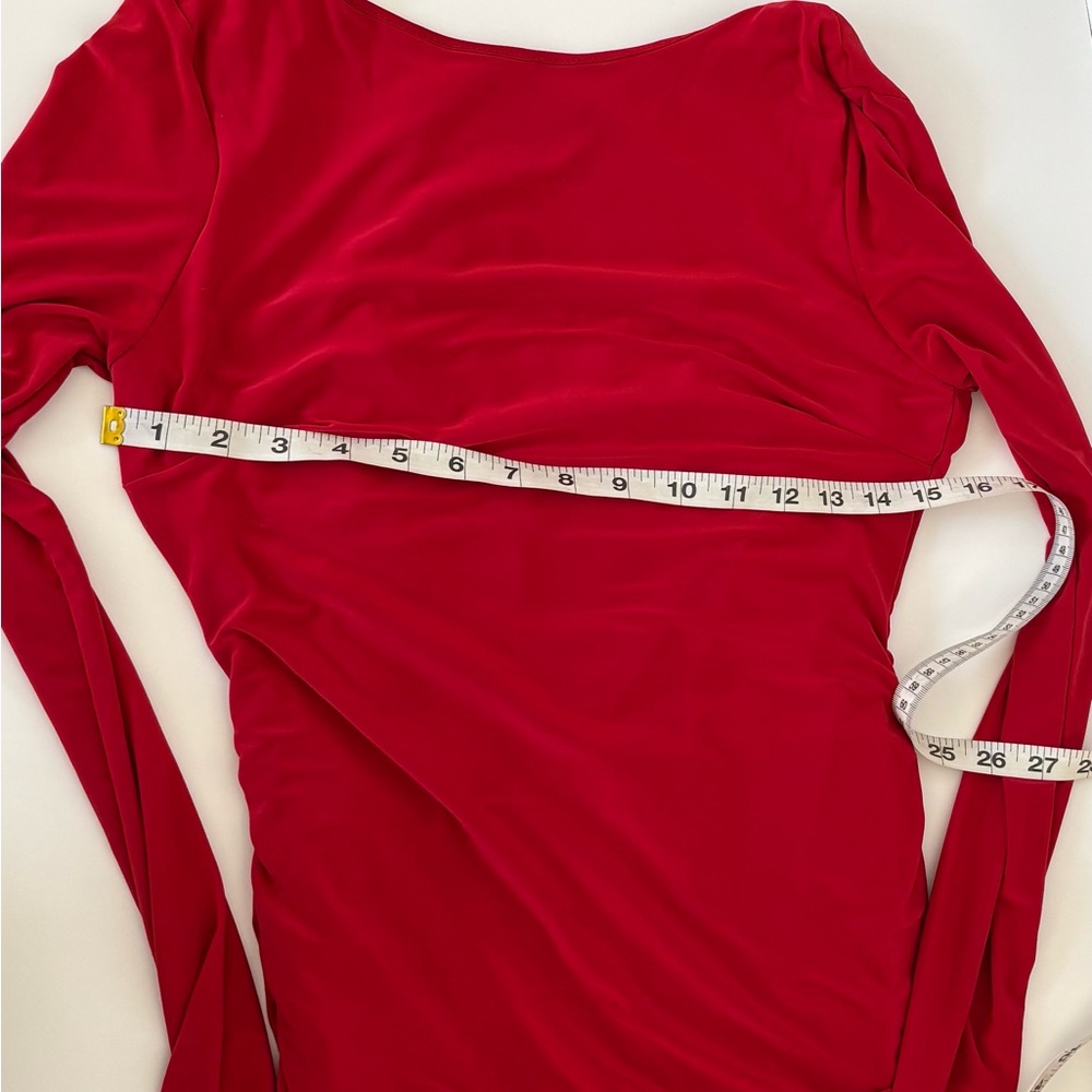 Fashion Nova Dress Medium Red Midi Body Con Backless Ruched Coquette Festival - Picture 10 of 12